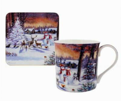 Weihnachten Zauber Becher Untersetzer Set zweiteilig Schnee Rentiere Tiere festlich Geschenk