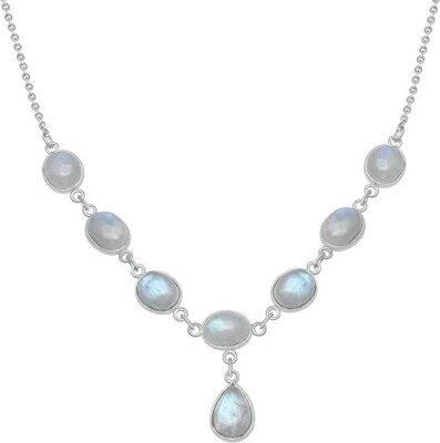 925 Sterling Silver Moonstone Gemstone Birthstone Women Necklace - Main Image