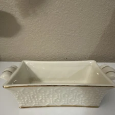 VINTAGE LENOX CROSSINGS BASKET - 2003 FINE IVORY CHINA W/ GOLD RIM 