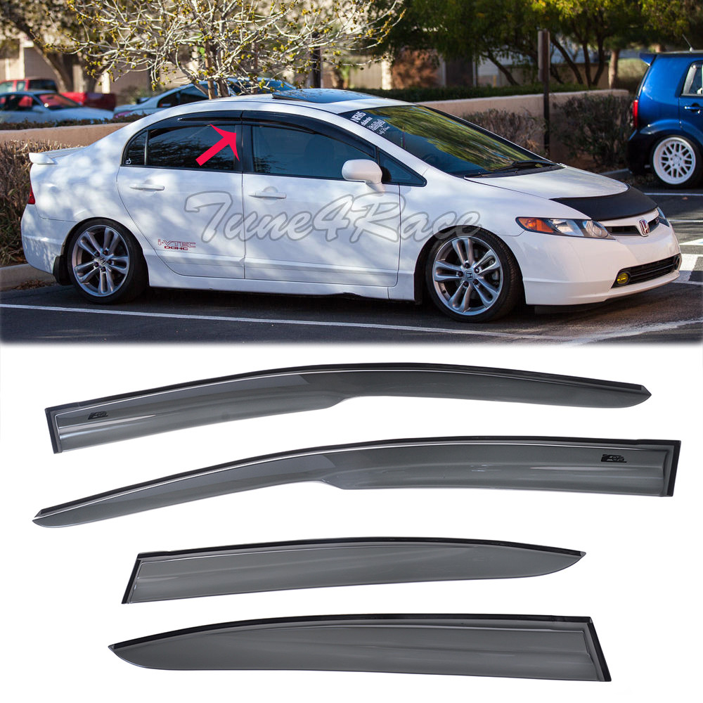 For 06-11 Civic 4DR Rain Guard Window Visors Mugen Style 2 Sedan