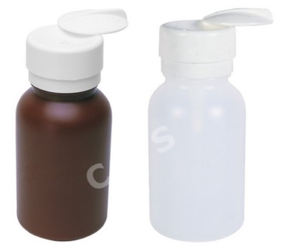 MENDA Lasting Touch Round Plastic Dispenser Bottle Pump 8 oz BLANK BROWN / WHITE