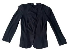 ARMANI COLLEZIONI Vintage Size 8 Women Jacket Blazer Black Career Fitted Ruffled