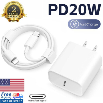 20W Power Fast Wall Charger Adapter USB-C Charging Cable For iPhone 14 13 12 11