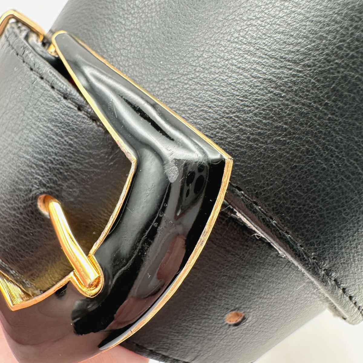 Vtg ST. JOHN Belt Womens Size 12 Black Leather Adjustable 