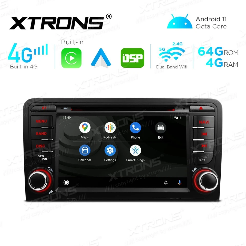 AUTORADIO ANDROID 11 4/64GB STEREO AUTO 7" AUDI A3 S3 RS3 NAVI COMANDI VOLANTE - Immagine 4 di 4