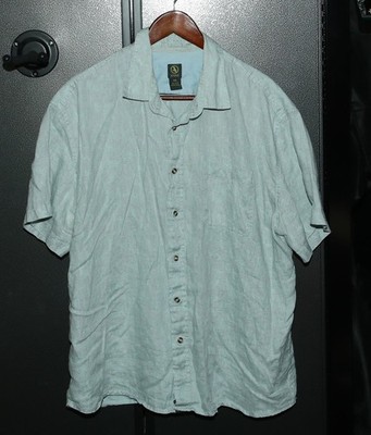 Aigle 100% Linen Short Sleeve Shirt, Button Up, Light Green, XXL
