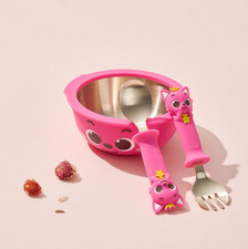 Pinkfong Baby Shark Yugi Brass Tableware Set-Spoon, Fork Bowl Kids Bangjja 