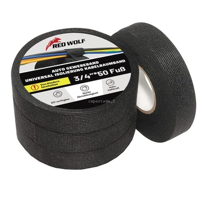 RED WOLF 4x Auto Isolierband Klebeband KFZ Elektro Kabelbaum Textilband Schwarz 19mm 15m