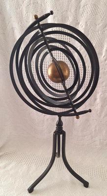 Armillary Sphere Metal & Brass Concentric Moveable Sculpture 3 Leg Base 25'' T