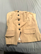 Women's Dark Khaki Single-Breasted Suit Jacket S 4-Button Lined RT8205