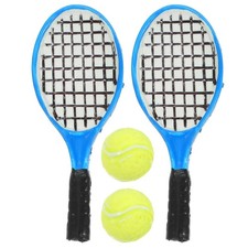 1:12 Miniature Tennis Racket and Ball Set: 4pcs Mini Dollhouse Decoration Acc...