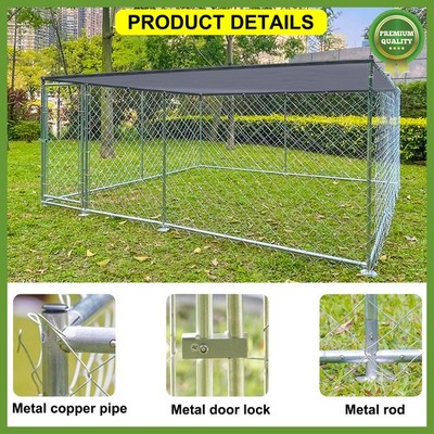 10ftX10ft Outdoor Dog Run House Kennel Metal Fence Dog Cage w/ Cover Playpen