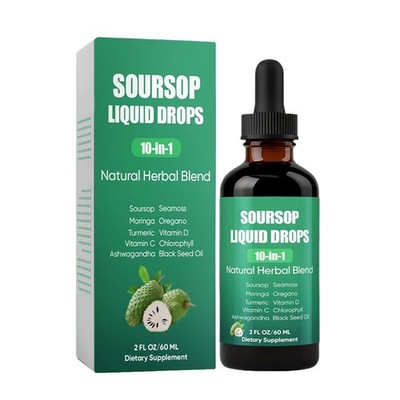 Soursop Pure Liquid Solution 10 In 1 With Sea Moss, Moringa, Turmeric, 2FL