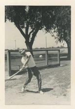 Man Baseball Bat Swing Ball Midair 1950s Vintage Photo