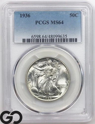 1936 Walking Liberty Half Dollar PCGS MS 64 ** Premium Quality, Swirling Luster!