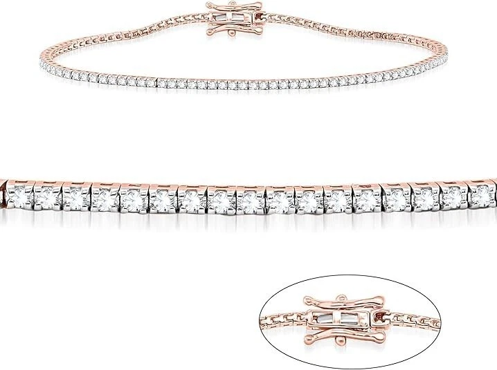 Brazalete de tenis de diamantes cultivados en laboratorio de corte redondo de 2,00 quilates de oro de 14 k para boda de mujer Foto 2 de 4