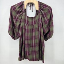 URBAN OUTFITTERS Lachlan Dress Purple Plaid Square Neck Puff Sleeve Babydoll Lar