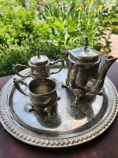 Vintage Silver 4 Piece Coffee/Tea Set With Tray
