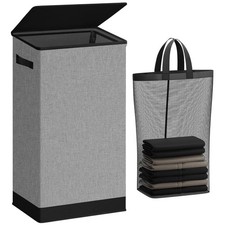 Luxurious 100L Collapsible Laundry Hamper with Lid Removable Bag in Grey