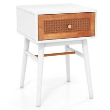 Nightstand Modern Bedside End Table w/ Storage Drawer & Solid Wood Legs White