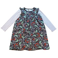Tea Collection Dress Kids Grey Floral Stripe Ruffle Long Sleeve SIZE 7