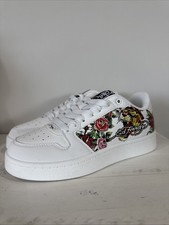 NWOT Ed Hardy Women  s Sneakers White, Red Roses Sz 7