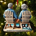 2D Flat Old Couple Sitting On The Beach Growing Old Together, Personalized