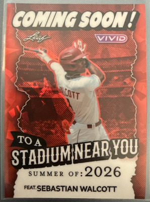 Sebastian Walcott Red 1/1 Coming Soon To A Stadium Near You 2026 Leaf Baseball 
