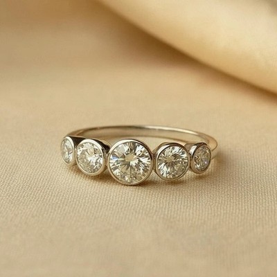 1.2 CT Round Cut Five Stone Engagement Ring 14K White Gold Plated For Women