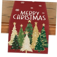 Xmas Trees Snowflakes Red 210 GSM Merry Christmas Table Runner, Winter