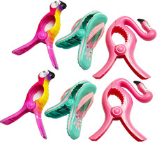 6 Pieces Beach Towel Clips, Flip Flop Towel Holders, Flamingo Chair Clips, Parro