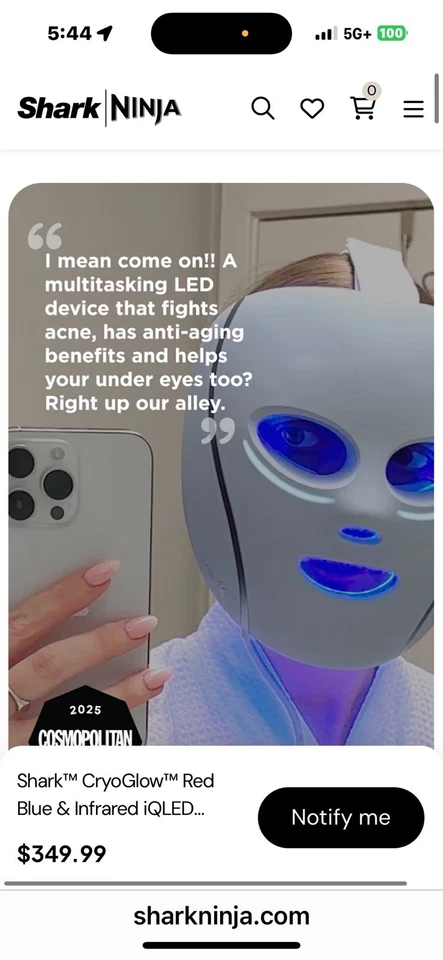 Shark CryoGlow LED Face Mask w Under-Eye Cool Anti-Age & Blemish Repai w storbag - Image 3 of 4