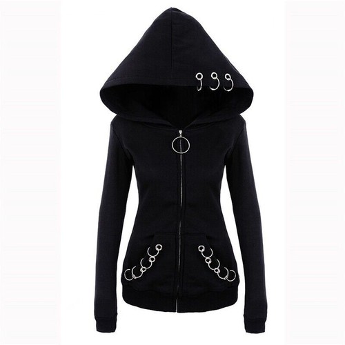 Sudadera con Capucha Abrigo Sudadera Punk Chaqueta Con Capucha Gótico Jersey Talla Grande Cremallera Para Mujer - Imagen 8 de 14