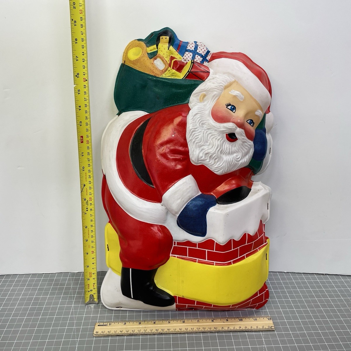 Vintage Christmas LA Goodman Illuminated Santa Flat Back Blow Mold