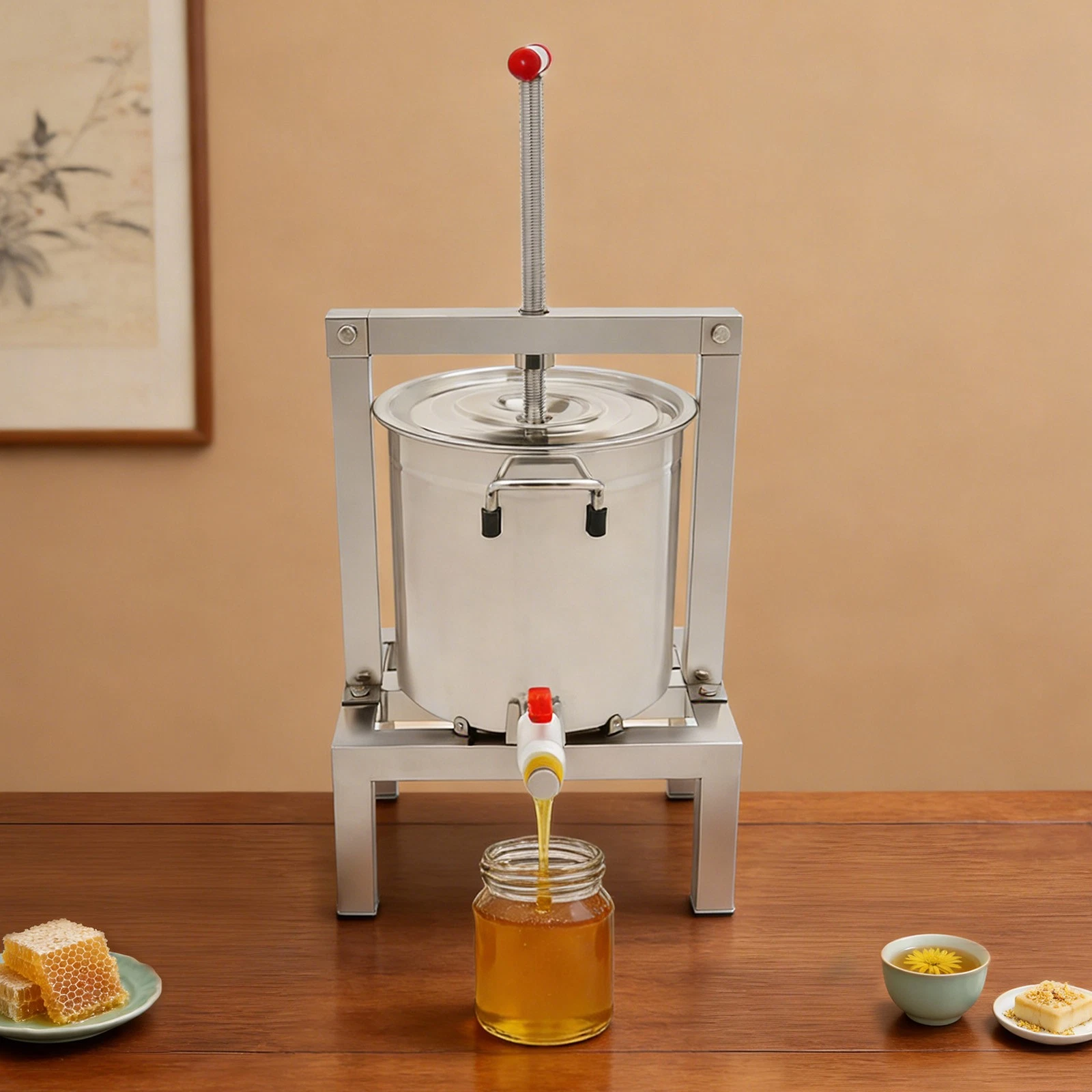 Manual Fruit Juicer Grape Juice Extractor 2.6 gal/10L with Press Handle Silver