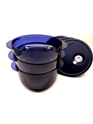Tupperware Vent N Serve - Navy Blue Set Of 3 Bowls With Lids
