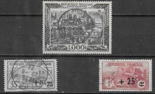 France  3"bons" timbres dont orph.+1000fr Paris oblitérés circu.parfait etat