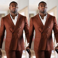 Men Suits Peak Lapel Double Breasted Formal Business Wedding Groom Men Tuxedos