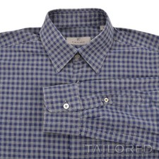CANALI Current 1934 Gray Blue Check 100 Cotton Mens Luxury Dress Shirt - MEDIUM
