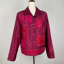 Coldwater Creek Womens M Jacket Pink 100 Silk Patchwork Embroidered Button Up