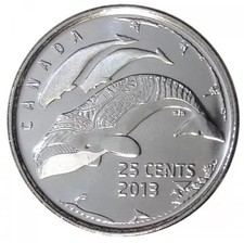 Uncirculated! 2013 Canada 25 Cent Life in the North Whale Quarter Coin - BU!
