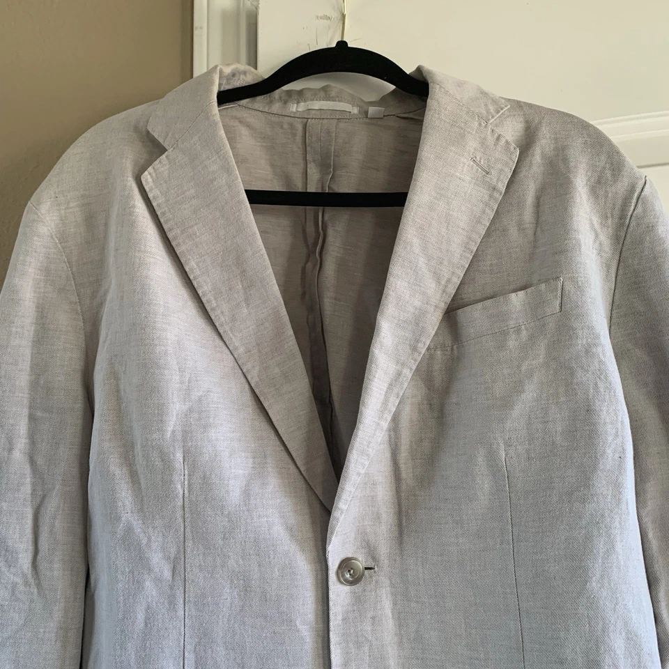 Blazer Uniqlo Para Hombres Extra Grande Sin Estructura Abrigo Deportivo Calce Ajustado Mezcla de Lino Foto 2 de 4