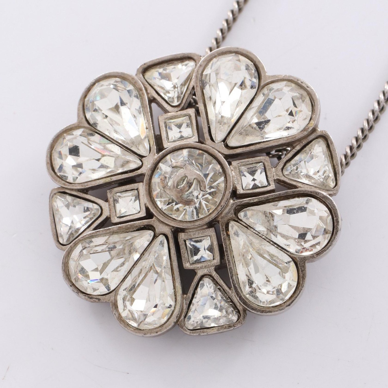CHANEL Clover COCO Mark Crystal Pendant Necklace in Stainless Steel for Women - Pre-Owned
