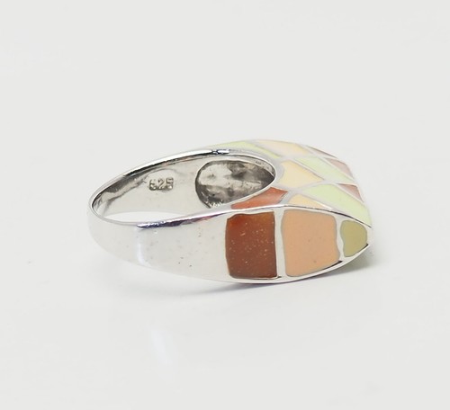 Funky Argent Sterling Pastel Couleur Émail Harlequin Motif Taille Bague 8 - Photo 3 sur 4