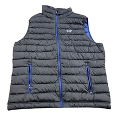 Hollister Vest Mens XL Black Blue Puffer Jacket Full Zip 