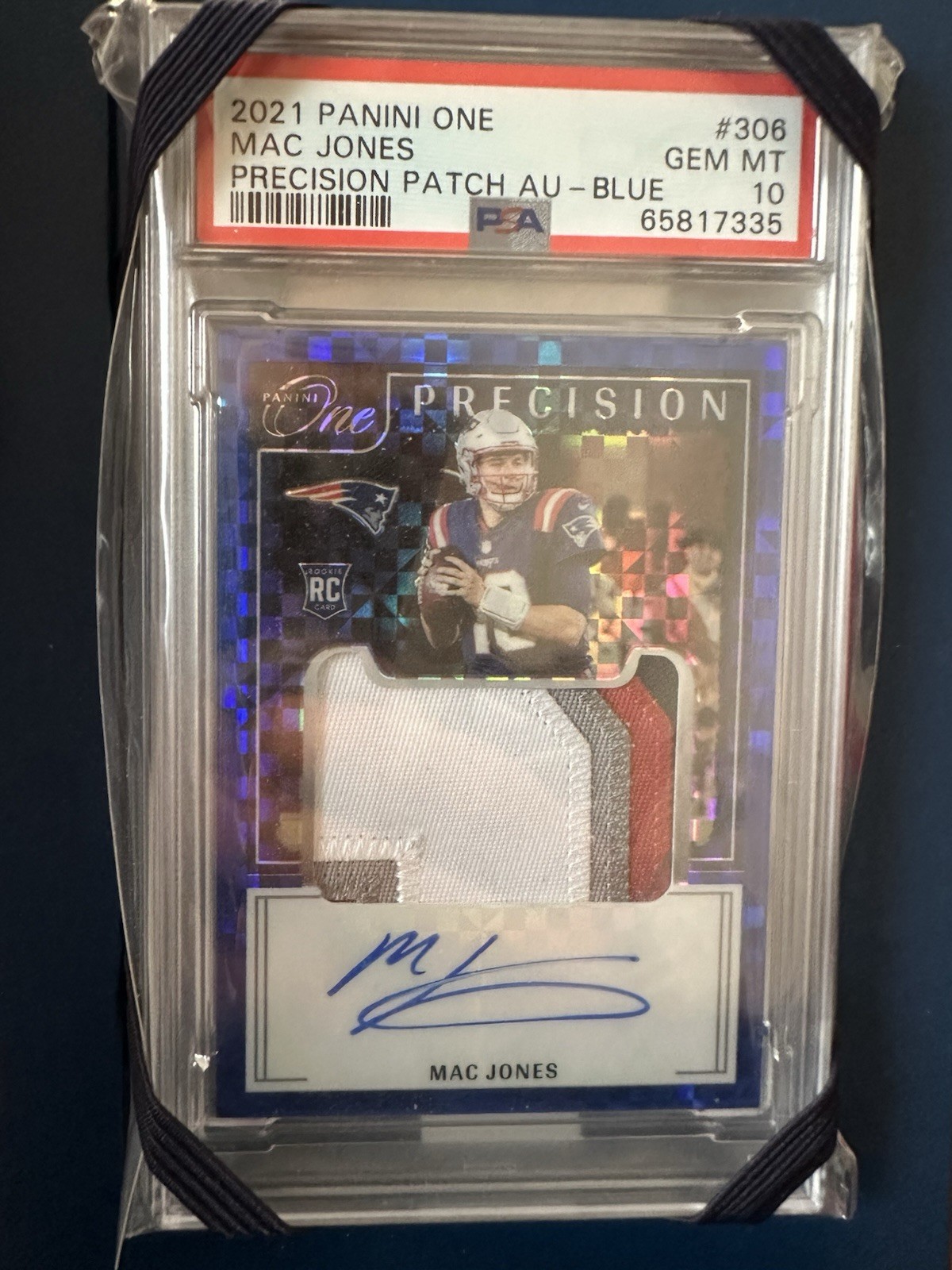 Mac Jones Panini One #306 Precision Patch Autograph-Blue