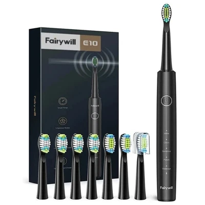 FAIRYWILL Sonic Electric Toothbrush Rechargeable With 8 Brushes Head 5 Modes USB Charge