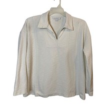 J. Jill Pure Organic Cotton Sweater Textured Quarter zip Pullover Beige Womens M