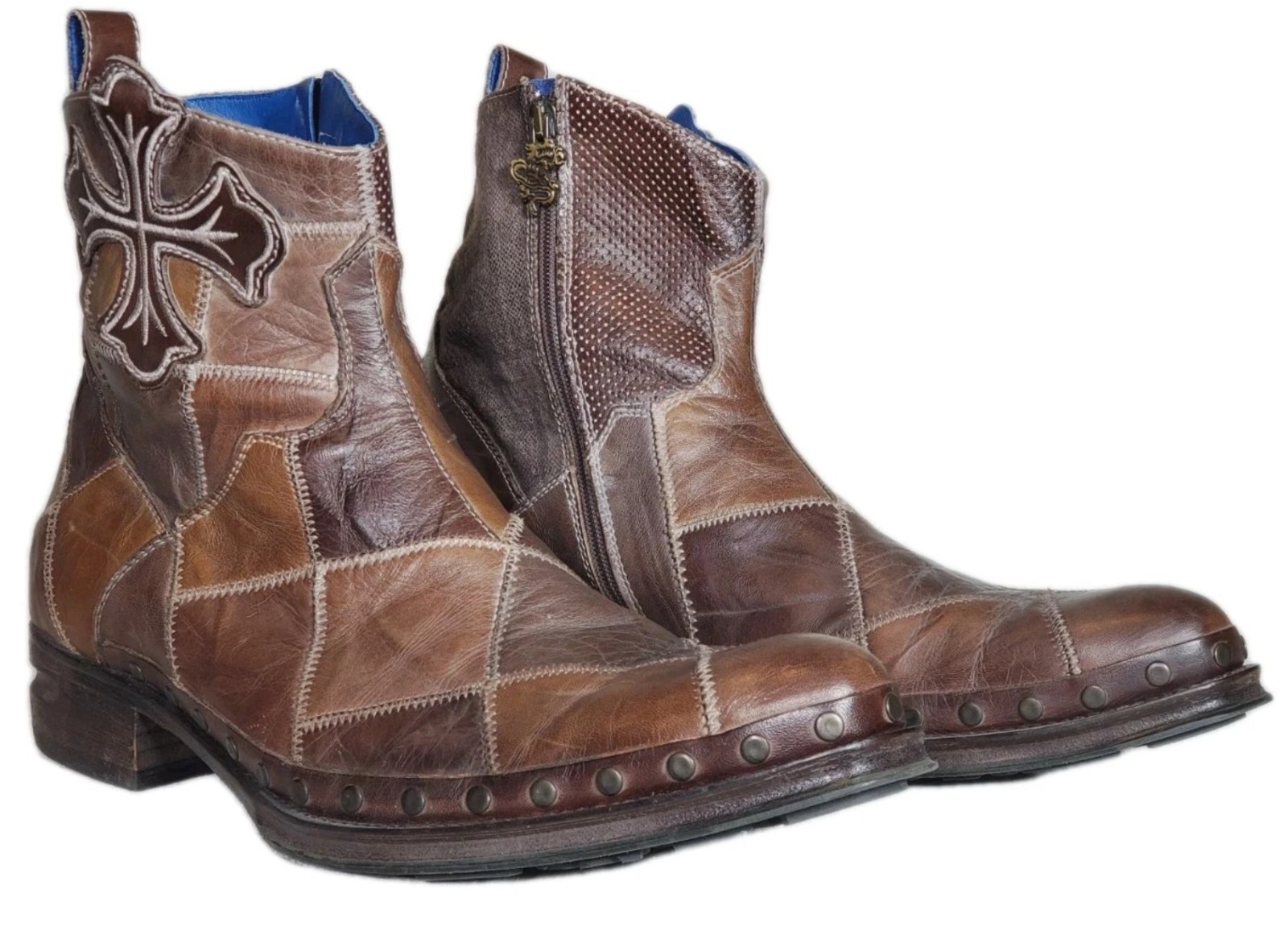 Mark Nason Patchwork Leather Cross Ankle Boots Po… - image 1