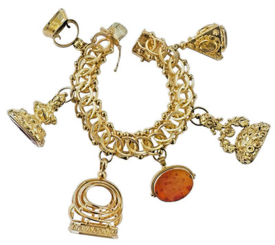 Antique Family Crest & Monogram Watch Fobs 14k Vintage Link Charm Bracelet 154 g